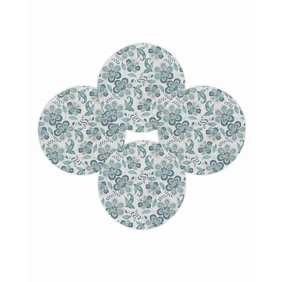 Round Placemats Set of 4 Teal Blue Paisley Pattern Place Mats Washable Woven Placemat Boho Abstract Floral Circle Braided Table Mat for Kitchen Dining Table Party Home Decor 15 Inch