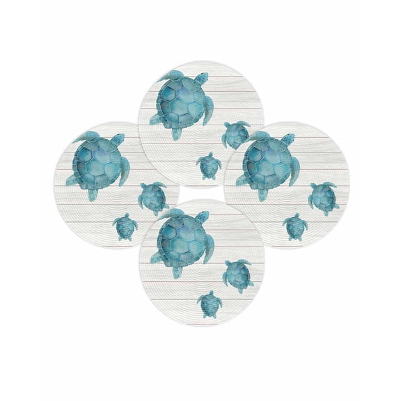 Round Placemats Set of 4 Teal Blue Sea Turtle Place Mats Washable Woven Placemat Ocean Wood Grain Circle Braided Table Mat for Kitchen Dining Table Party Home Decor 15 Inch