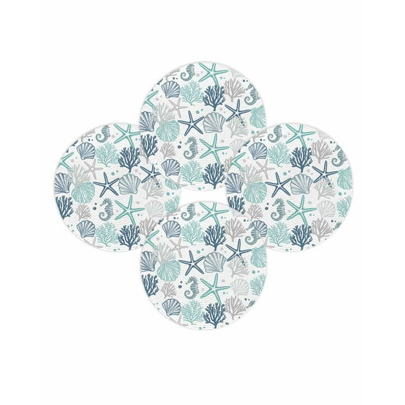 Round Placemats Set of 4 Teal Blue Starfish Place Mats Washable Woven Placemat Shell Coral Marine Life Circle Braided Table Mat for Kitchen Dining Table Party Home Decor 15 Inch