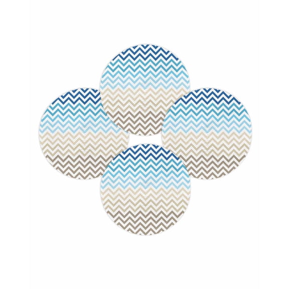 Round Placemats Set of 4 Teal Blue Striped Place Mats Washable Woven Placemat Ombre V Shaped Stripes Circle Braided Table Mat for Kitchen Dining Table Party Home Decor 15 Inch