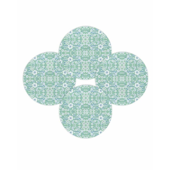 Round Placemats Set of 4 Teal Green Flower Place Mats Washable Woven Placemat Pastoral Floral Circle Braided Table Mat for Kitchen Dining Table Party Home Decor 15 Inch