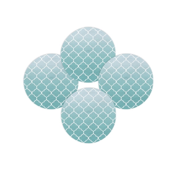 Round Placemats Set of 4 Teal Green Ombre Gradual Color Place Mats Washable Woven Placemat Morocco Pattern Circle Braided Table Mat for Kitchen Dining Table Party Home Decor 15 Inch