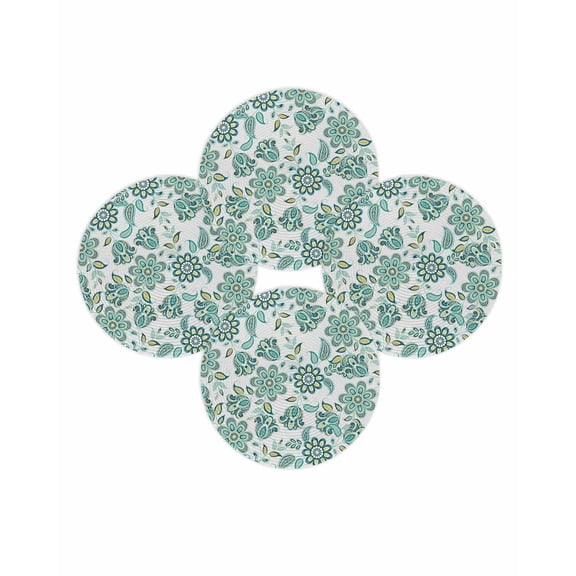 Round Placemats Set of 4 Teal Paisley Pattern Place Mats Washable Woven Placemat Boho Abstract Floral Circle Braided Table Mat for Kitchen Dining Table Party Home Decor 15 Inch