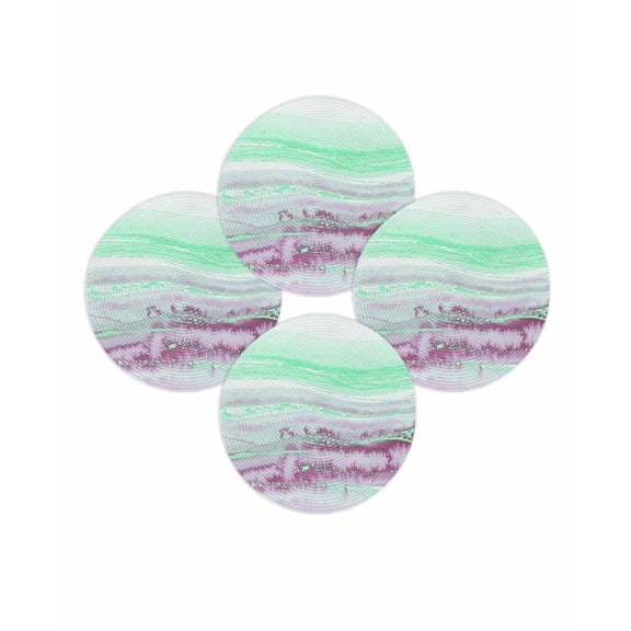 Round Placemats Set of 4 Teal Purple Marble Place Mats Washable Woven Placemat Abstract Fluid Circle Braided Table Mat for Kitchen Dining Table Party Home Decor 15 Inch