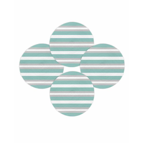 Round Placemats Set of 4 Teal Stripes Place Mats Washable Woven Placemat Grey Striped Circle Braided Table Mat for Kitchen Dining Table Party Home Decor 15 Inch