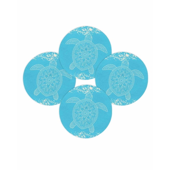 Round Placemats Set of 4 Teal Turtle Place Mats Washable Woven Placemat Ocean Marine Life Circle Braided Table Mat for Kitchen Dining Table Party Home Decor 15 Inch
