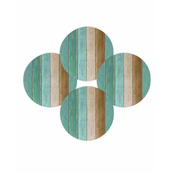 Round Placemats Set of 4 Teal Wood Grain Place Mats Washable Woven Placemat Brown Wooden Plank Circle Braided Table Mat for Kitchen Dining Table Party Home Decor 15 Inch