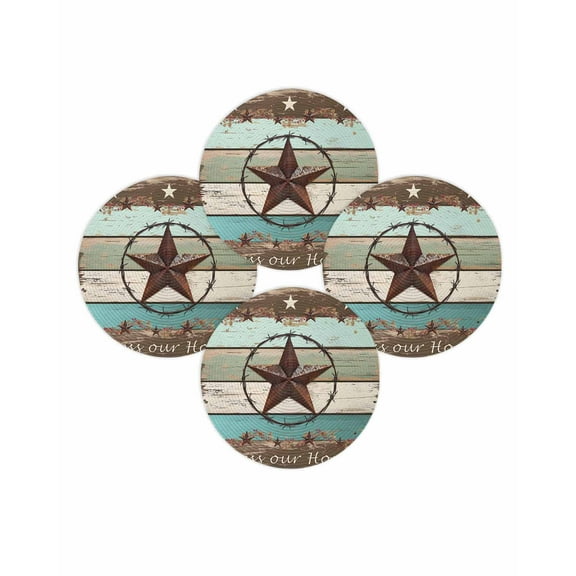 Round Placemats Set of 4 Texas Star Turquoise Place Mats Washable Woven Placemat Farm Wood Grain Circle Braided Table Mat for Kitchen Dining Table Party Home Decor 15 Inch
