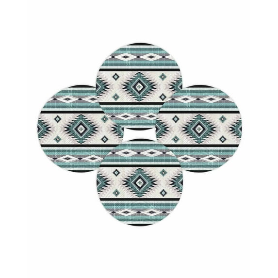 Round Placemats Set of 4 Turquoise Boho Aztec Place Mats Washable Woven Placemat Southwest Tribal Geometric Circle Braided Table Mat for Kitchen Dining Table Party Home Decor 15 Inch