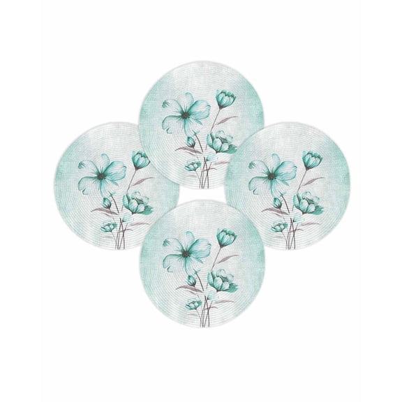 Round Placemats Set of 4 Turquoise Flower Place Mats Washable Woven Placemat Floral Branch Leaves Circle Braided Table Mat for Kitchen Dining Table Party Home Decor 15 Inch