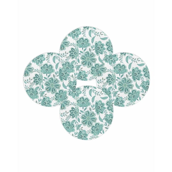 Round Placemats Set of 4 Turquoise Paisley Floral Place Mats Washable Woven Placemat Bohemian Vintage Flower Circle Braided Table Mat for Kitchen Dining Table Party Home Decor 15 Inch