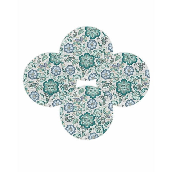 Round Placemats Set of 4 Turquoise Paisley Floral Place Mats Washable Woven Placemat Boho Vintage Flowers Circle Braided Table Mat for Kitchen Dining Table Party Home Decor 15 Inch