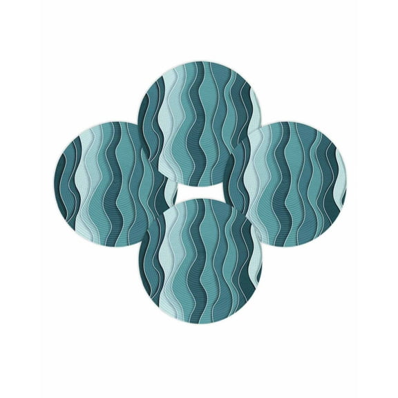 Round Placemats Set of 4 Turquoise Waves Place Mats Washable Woven Placemat Abstract Lines Circle Braided Table Mat for Kitchen Dining Table Party Home Decor 15 Inch