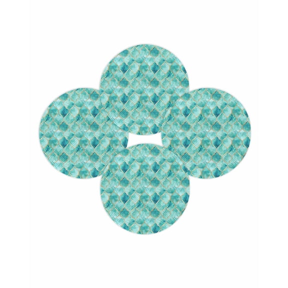 Round Placemats Set of 4 Turquoise White Marble Place Mats Washable Woven Placemat Lattice Modern Art Circle Braided Table Mat for Kitchen Dining Table Party Home Decor 15 Inch