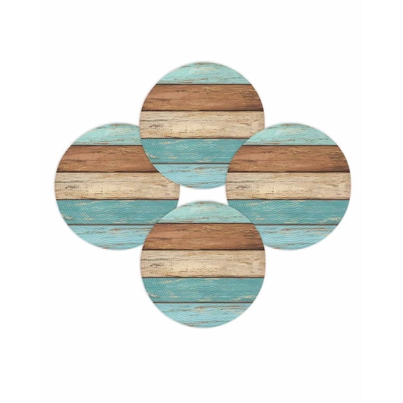 Round Placemats Set of 4 Turquoise Wood Grain Place Mats Washable Woven Placemat Rustic Retro Brown Wooden Circle Braided Table Mat for Kitchen Dining Table Party Home Decor 15 Inch