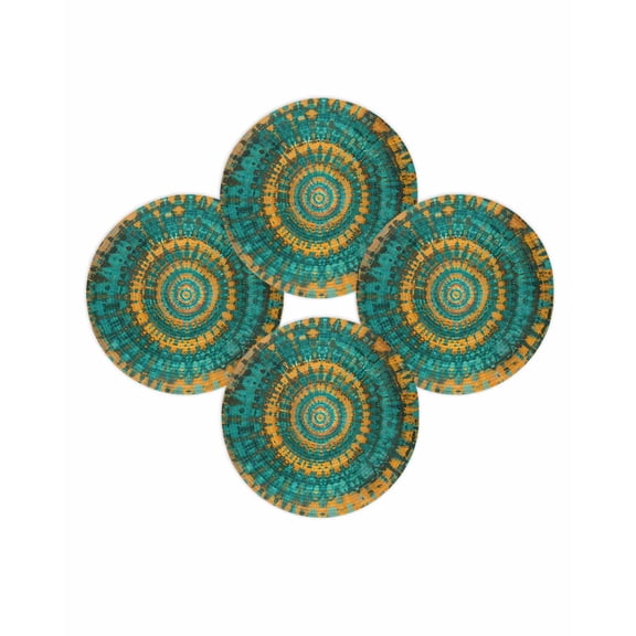 Round Placemats Set of 4 Turquoise Yellow Tie-Dye Art Place Mats Washable Woven Placemat Abstract Boho Tribe Circle Braided Table Mat for Kitchen Dining Table Party Home Decor 15 Inch