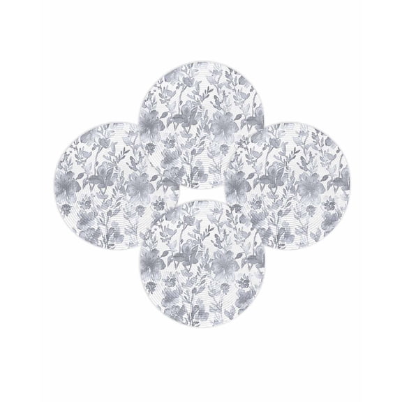 Round Placemats Set of 4 Watercolor Flower Place Mats Washable Woven Placemat Gray Floral Plant Circle Braided Table Mat for Kitchen Dining Table Party Home Decor 15 Inch