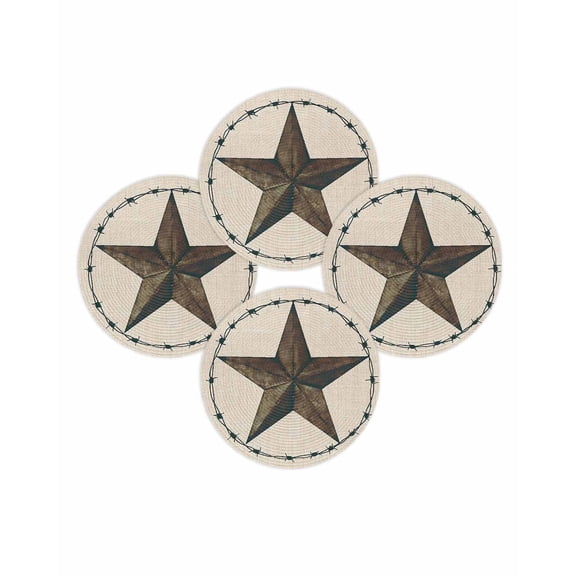 Round Placemats Set of 4 Western Texas Star Barn Place Mats Washable Woven Placemat Rustic Retro Linen Circle Braided Table Mat for Kitchen Dining Table Party Home Decor 15 Inch