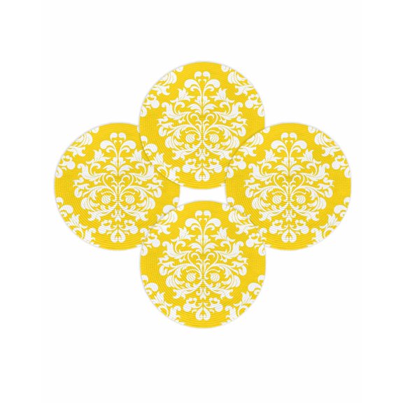 Round Placemats Set of 4 Yellow Flower Place Mats Washable Woven Placemat Classical Luxury Abstract Art Circle Braided Table Mat for Kitchen Dining Table Party Home Decor 15 Inch
