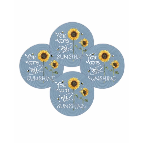 Round Placemats Set of 4 You Are My Sunshine Place Mats Washable Woven Placemat Bee Sunflower Blue Circle Braided Table Mat for Kitchen Dining Table Party Home Decor 15 Inch