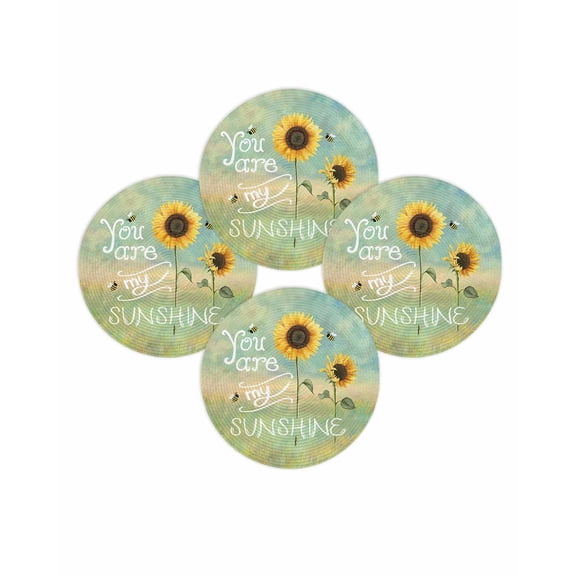 Round Placemats Set of 4 You Are My Sunshine Place Mats Washable Woven Placemat Bee Sunflower Ombre Green Circle Braided Table Mat for Kitchen Dining Table Party Home Decor 15 Inch