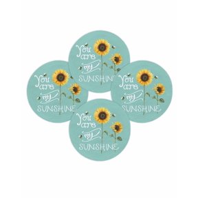 Round Placemats Set of 4 You Are My Sunshine Place Mats Washable Woven Placemat Bee Sunflower Teal Green Circle Braided Table Mat for Kitchen Dining Table Party Home Decor 15 Inch