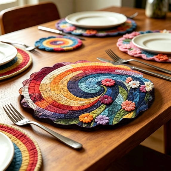 Round Placemats Set of 6, 15" Woven Table Mats, Non-Slip Heat-Resistant, Washable Dining Chargers, Kitchen Hot Pads, Farmhouse Décor, Wedding & Holiday Use(D)