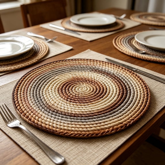 Round Placemats Set of 6, Cotton Rope Woven Table Mats, Hot Pads for Kitchen, Non Slip Heat Resistant Place Mats, 15 Inches Braided Placemat for Farmhouse Decor and Kitchen Table Decor (Type B)