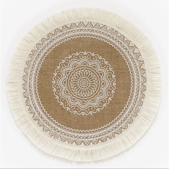Round Placemats Set of 6, Dining Winter Modern Dinner Braided Beige Boho Round Table and Fall Circle Placemats Boho Tssels Runner Kitchen Table Plate Mats Set of 6