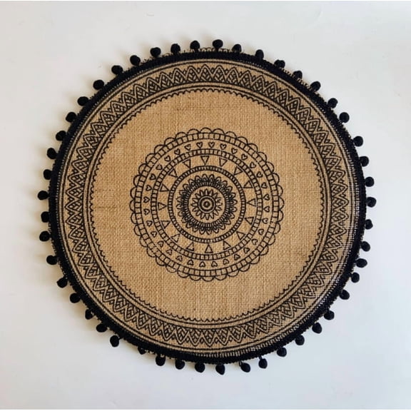 Round Placemats Set of 6, Dining Winter Modern Dinner Braided Beige Boho Round Table and Fall Circle Placemats Boho Tssels Runner Kitchen Table Plate Mats Set of 6