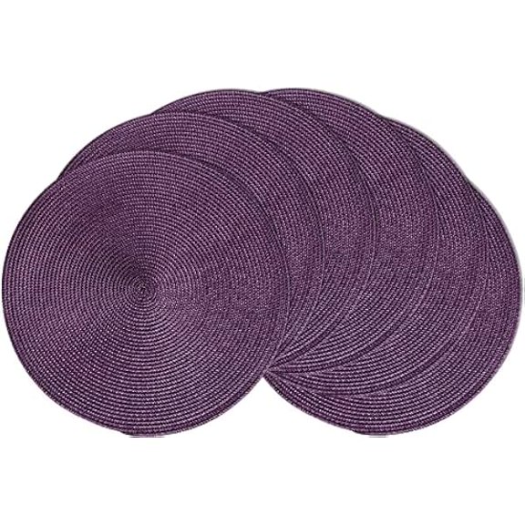 Round Placemats Set of 6 Heat Resistant Washable Non-Slip Woven Braided Table Mats for Dining Table Kitchen & Home Decor (Plum Purple) Round Placemats Set Heat Resistant Washable Non Slip Woven B