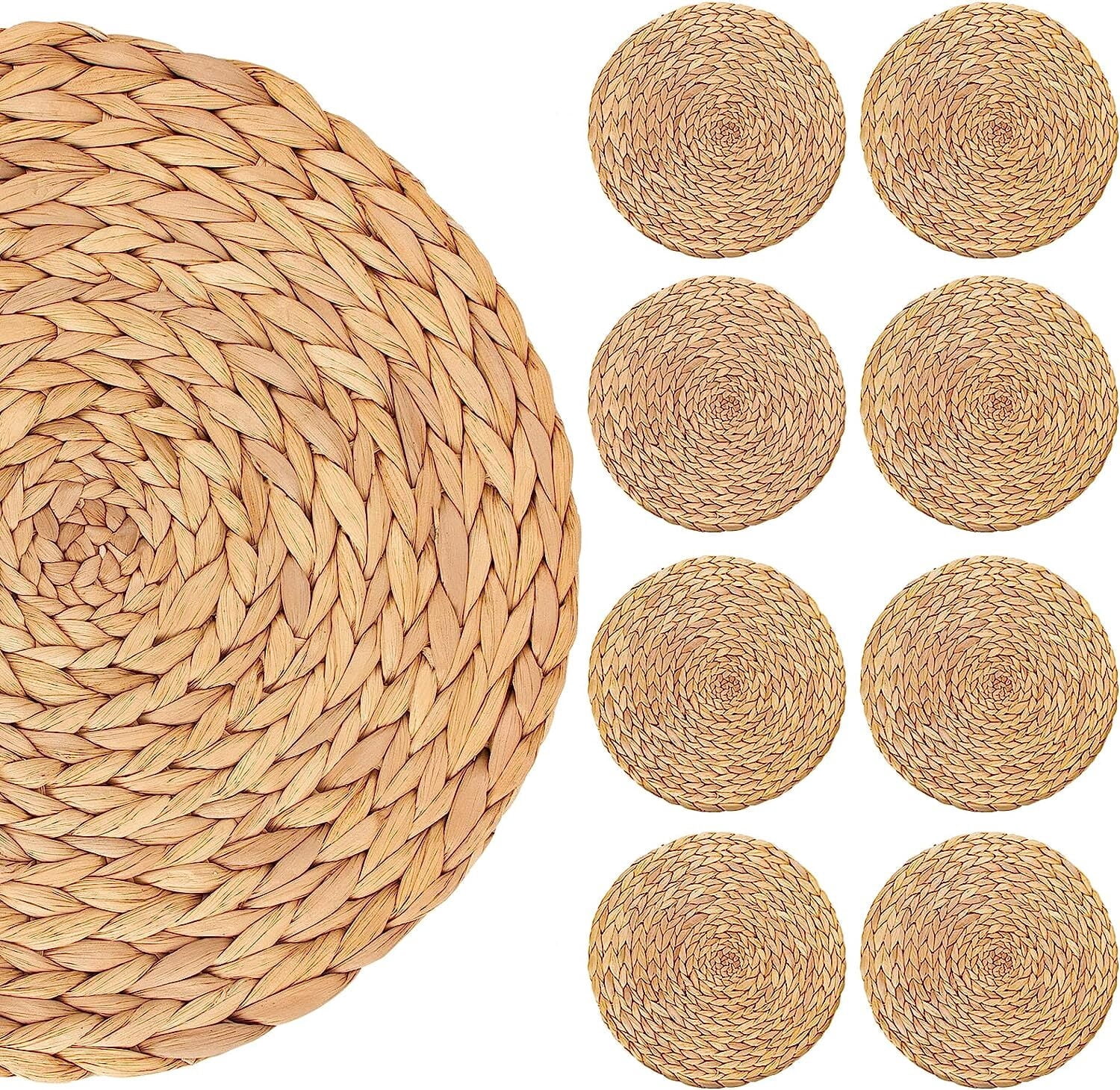 Round Placemats Set of 8 Rattan Placemats Woven Placemats 12 Inch Natural Hyacinth Wicker Placemats Farmhouse Boho Circle Braided Heat Resistant Outdoor Placemats Patio Table Place Mats