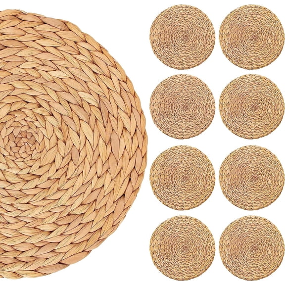 Round Placemats Set of 8 Rattan Placemats Woven Placemats 12 Inch Natural Hyacinth Wicker Placemats Farmhouse Boho Circle Braided Heat Resistant Outdoor Placemats Patio Table Place Mats