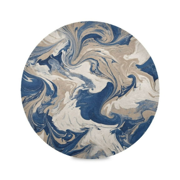 Round Placemats Set of 1 Heat Resistant Washable Kitchen Table Decorations 15.4in Blue Flowing Liquid Marble