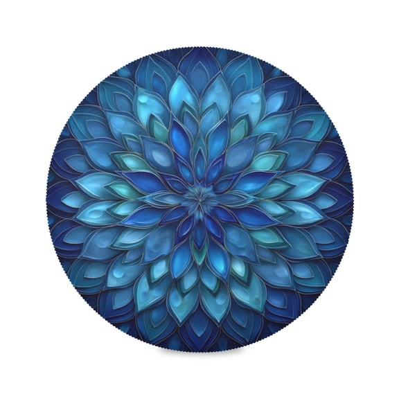 Round Placemats Set of 1 Heat Resistant Washable Kitchen Table Decorations 15.4in Blue Glass Feathers Pattern
