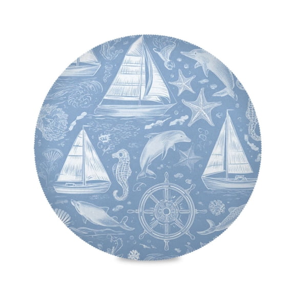 Round Placemats Set of 1 Heat Resistant Washable Kitchen Table Decorations 15.4in Blue Nautical Style Pattern