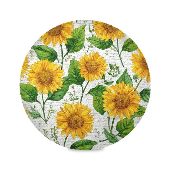 Round Placemats Set of 1 Heat Resistant Washable Kitchen Table Decorations 15.4in Bright Yellow Sunflowers