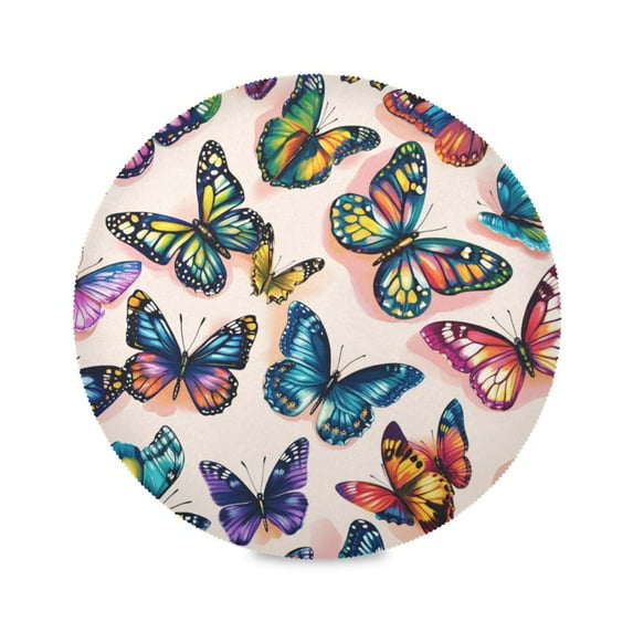 Round Placemats Set of 1 Heat Resistant Washable Kitchen Table Decorations 15.4in Colorful Beautiful Butterflies