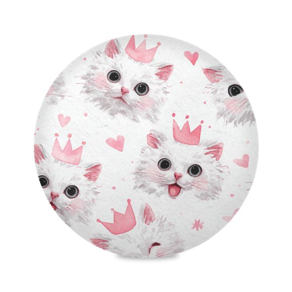 Round Placemats Set of 1 Heat Resistant Washable Kitchen Table Decorations 15.4in Cute Crown Cats