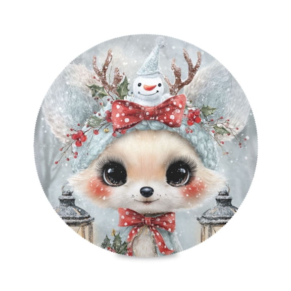 Round Placemats Set of 1 Heat Resistant Washable Kitchen Table Decorations 15.4in Cute Kawaii Fox Pattern