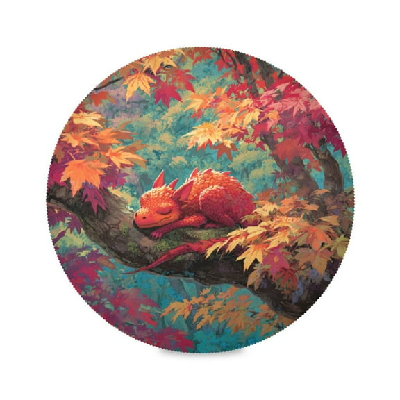 Round Placemats Set of 1 Heat Resistant Washable Kitchen Table Decorations 15.4in Cute Red Dragon at Rest