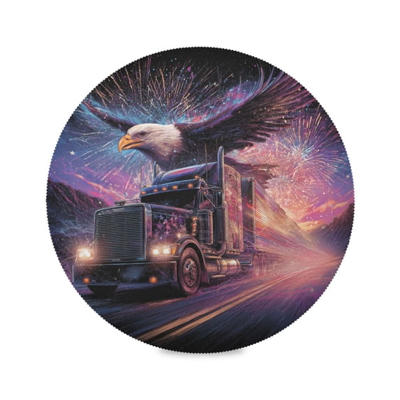 Round Placemats Set of 1 Heat Resistant Washable Kitchen Table Decorations 15.4in Eagle and The Big Truck
