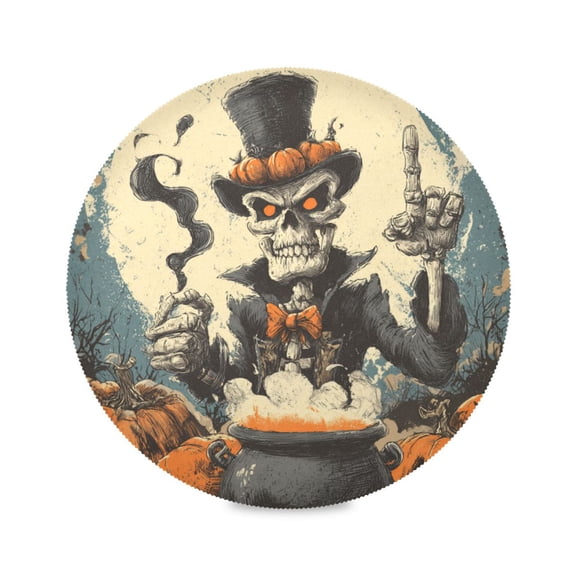 Round Placemats Set of 1 Heat Resistant Washable Kitchen Table Decorations 15.4in Evil Skeleton Wizard