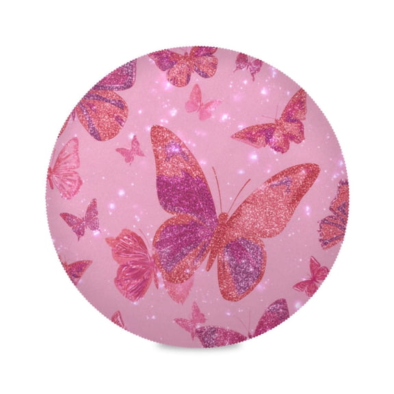 Round Placemats Set of 1 Heat Resistant Washable Kitchen Table Decorations 15.4in Glittering Sequin Butterfly
