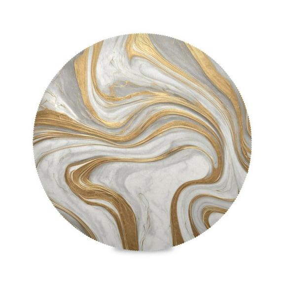 Round Placemats Set of 1 Heat Resistant Washable Kitchen Table Decorations 15.4in Gold and White Marble