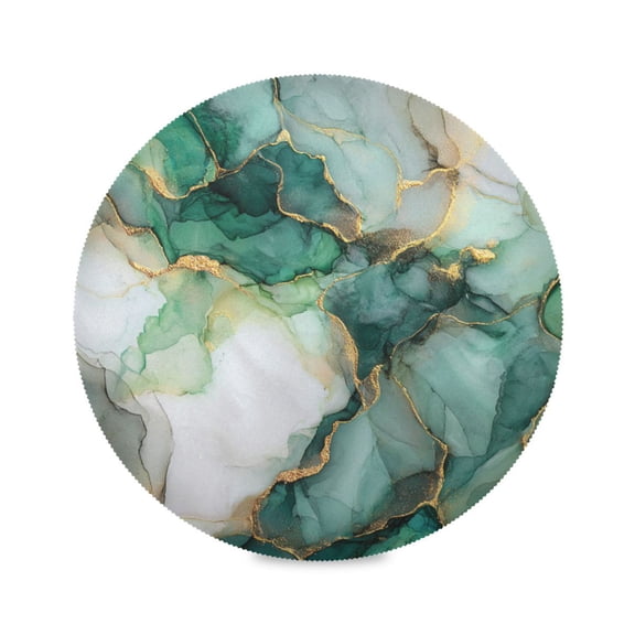 Round Placemats Set of 1 Heat Resistant Washable Kitchen Table Decorations 15.4in Golden Green Marble Crack