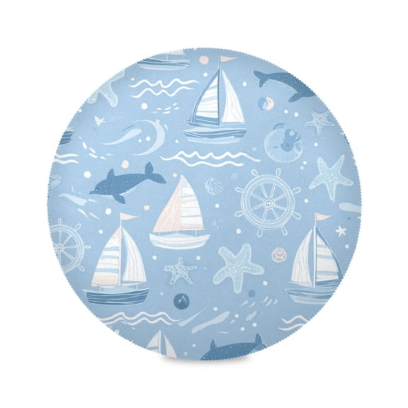 Round Placemats Set of 1 Heat Resistant Washable Kitchen Table Decorations 15.4in Light Blue Marine Animal Design