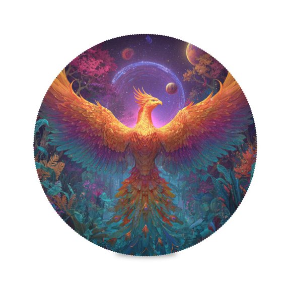 Round Placemats Set of 1 Heat Resistant Washable Kitchen Table Decorations 15.4in Majestic Phoenix