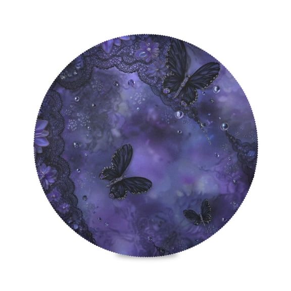 Round Placemats Set of 1 Heat Resistant Washable Kitchen Table Decorations 15.4in Mysterious Flowerbed and Butterflies