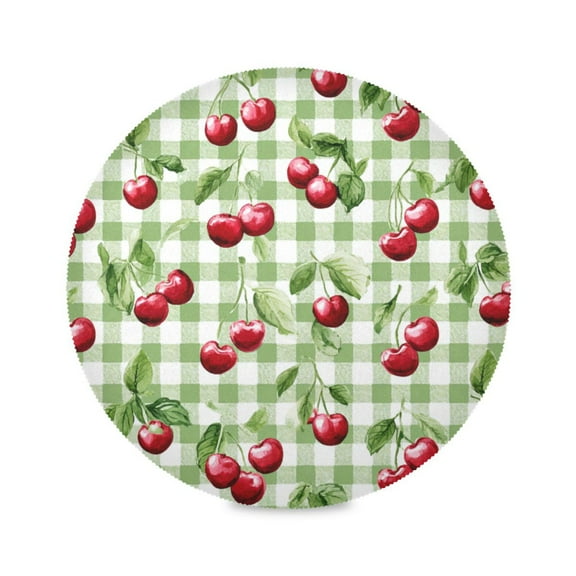 Round Placemats Set of 1 Heat Resistant Washable Kitchen Table Decorations 15.4in Pale Green Cherry Painting